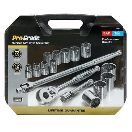 Pro-Grade Tools 16 Pc. 1/2" Dr. Sae Socket Set In Case 19404